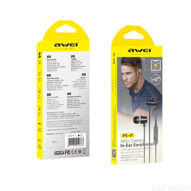 Ακουστικά-Handsfree AWEI PC-2 3.5mm Με Μικρόφωνο (BLACK)