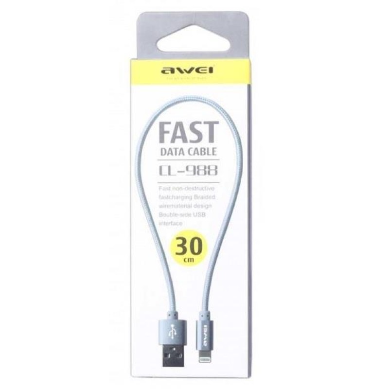Awei Braided USB to Lightning Cable Γκρι 0.3m (CL-988) Awei Braided USB to Lightning Cable Γκρι 0.3m (CL-988)