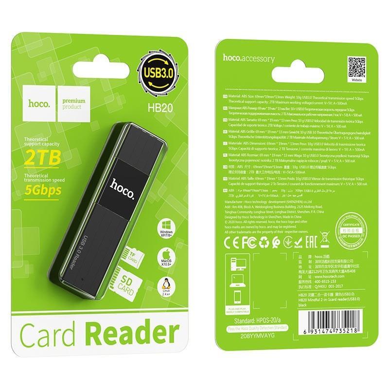 Hoco HB20 Mindful 2 σε 1 USB 3.0 έως 5Gbps και 2TB για Micro SD και SD Hoco HB20 Mindful 2 σε 1 USB 3.0 έως 5Gbps και 2TB για Micro SD και SD