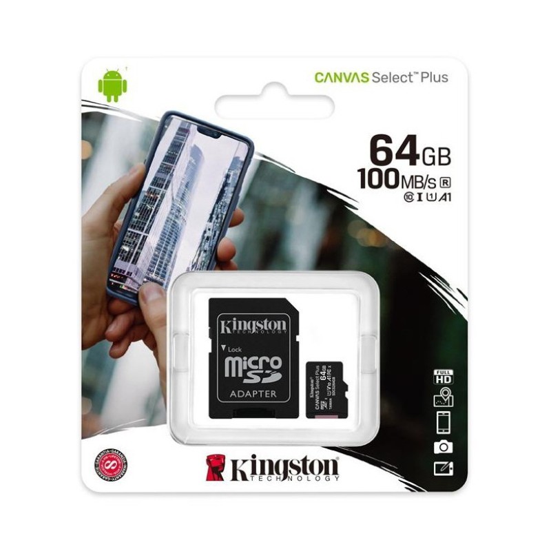 Κάρτα Μνήμης Kingston MicroSDHC 64GB C10 με SD Αντάπτορα up to 100 MB/s* Κάρτα Μνήμης Kingston MicroSDHC 64GB C10 με SD Αντάπτορα up to 100 MB/s*