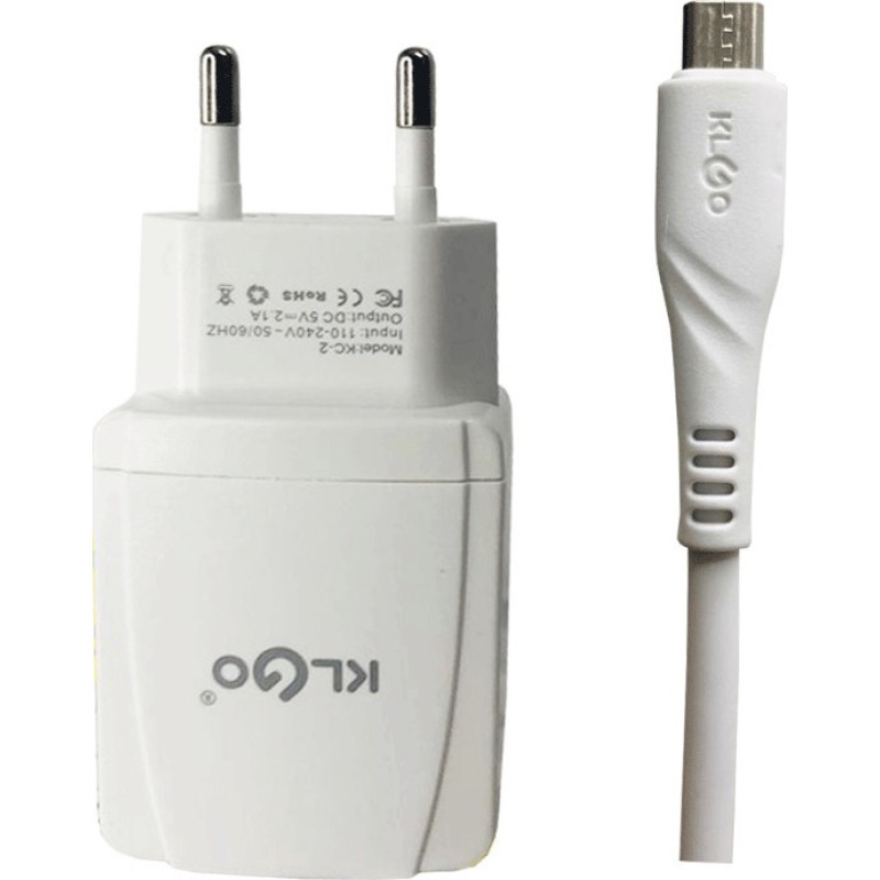 Σετ Φορτιστή και καλώδιο φόρτισης KLGO KC-2A Micro USB 2.4A 1m Σετ Φορτιστή και καλώδιο φόρτισης KLGO KC-2A Micro USB 2.4A 1m