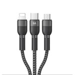 Καλώδιο Φόρτισης Recci RTC-T12 3 σε 1 66W (Lightning, Type-C, Micro) 120cm – Black
