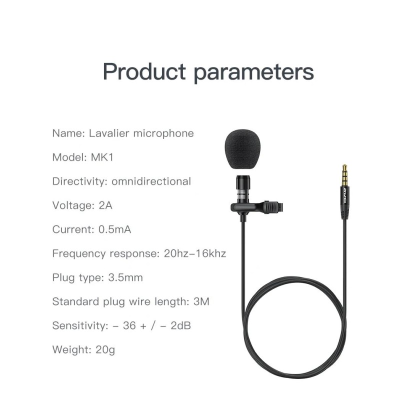 Awei MK1 Πυκνωτικό Μικρόφωνο 3.5mm Πέτου, Clip On Δημοσιογραφικό Awei MK1 Πυκνωτικό Μικρόφωνο 3.5mm Πέτου, Clip On Δημοσιογραφικό