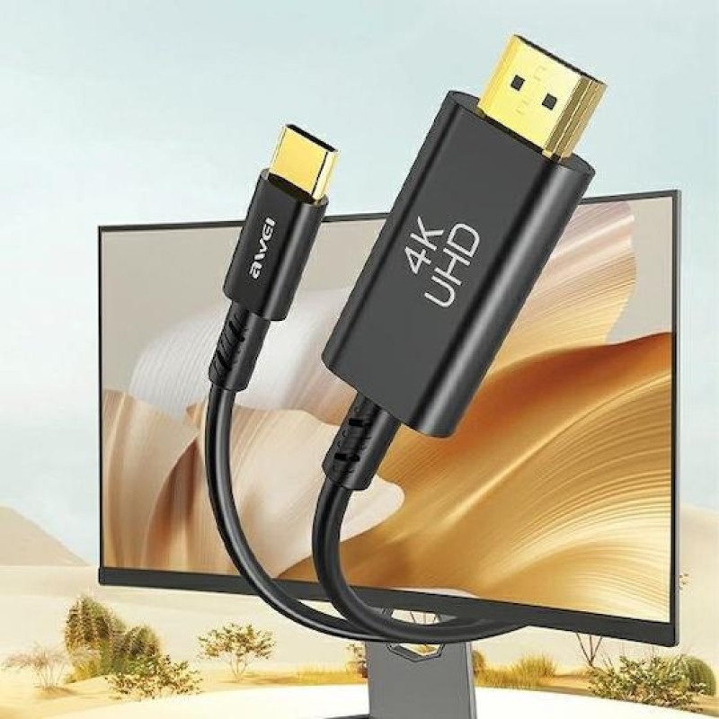 Awei USB-C male - HDMI male 1.80m Μαύρο Awei USB-C male - HDMI male 1.80m Μαύρο
