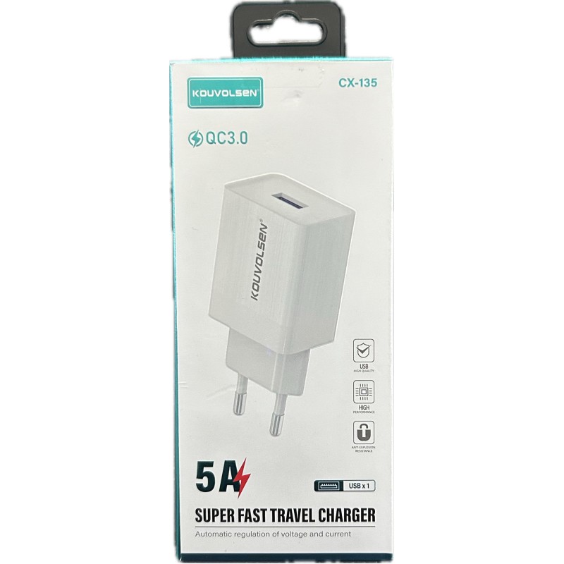 Kouvolsen CX-135 Φορτιστής με Θύρα USB-A Quick Charge 3.0 Λευκός Kouvolsen CX-135 Φορτιστής με Θύρα USB-A Quick Charge 3.0 Λευκός