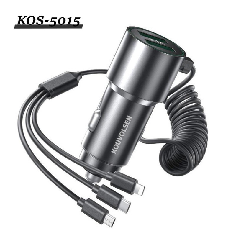 Kouvolsen Φορτ. Αυτ/του 100W με θύρες USB+Type-C + Καλώδιο Type-C / Lightning / Micro-USB Γκρι Kouvolsen Φορτ. Αυτ/του 100W με θύρες USB+Type-C + Καλώδιο Type-C / Lightning / Micro-USB Γκρι