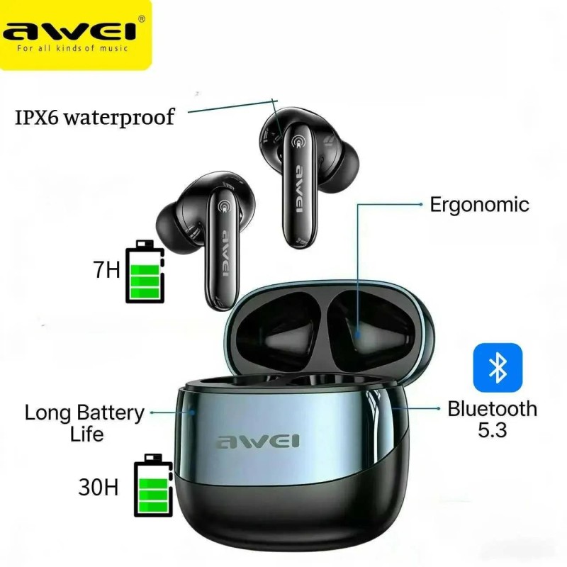 Awei T99 ANC True Wirelees Earbuds with Charging Case Black Awei T99 ANC True Wirelees Earbuds with Charging Case Black