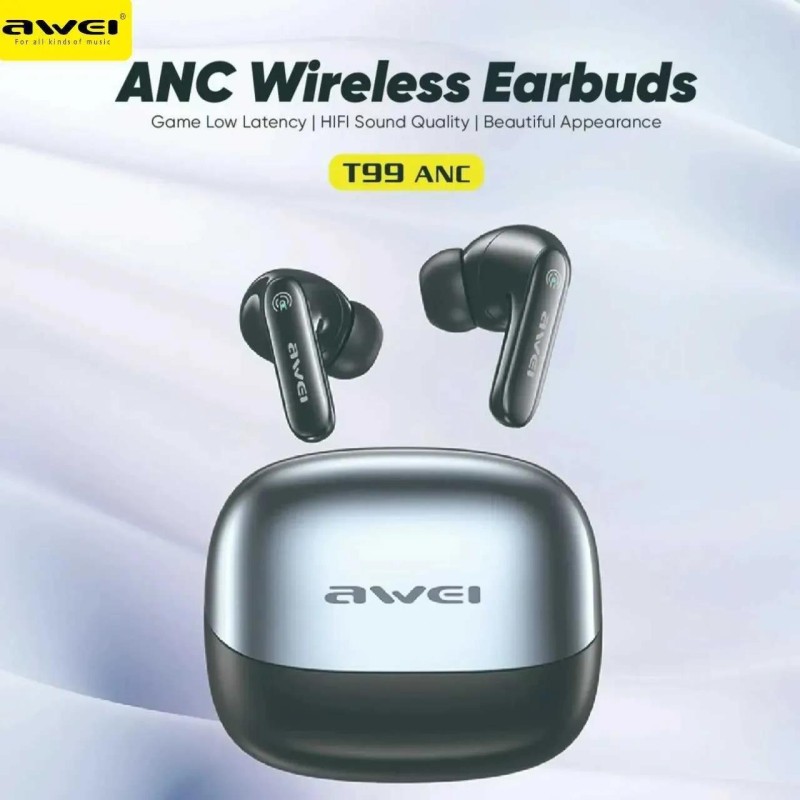Awei T99 ANC True Wirelees Earbuds with Charging Case Black Awei T99 ANC True Wirelees Earbuds with Charging Case Black