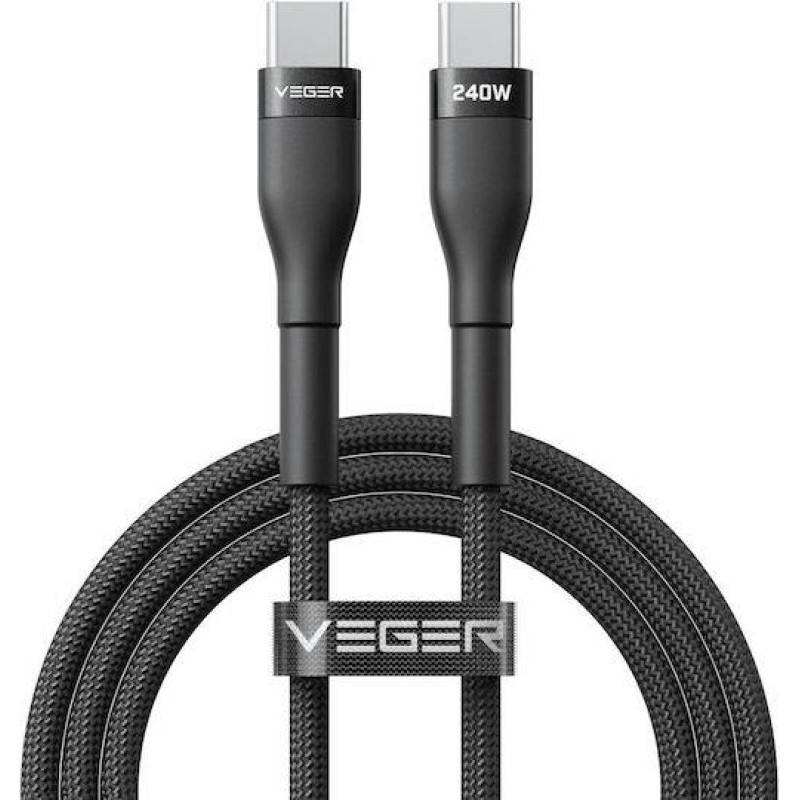 Veger USB 2.0 Cable USB-C male - USB-C 240W PD Μαύρο 1.5m Veger USB 2.0 Cable USB-C male - USB-C 240W PD Μαύρο 1.5m